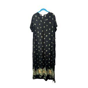 Cite Black Tropical Palm Leopard Print Maxi Dress L Resort Vacation Beachy Coast